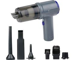 All Ride Auto Stofzuiger Draadloos 36W - Handstofzuiger met 6 Opzetstukken - USB-C Oplaadbare Auto Stofzuiger Snoerloos - Kruimeldief met Zuig en Blaas Functie - Grijs/Blauw