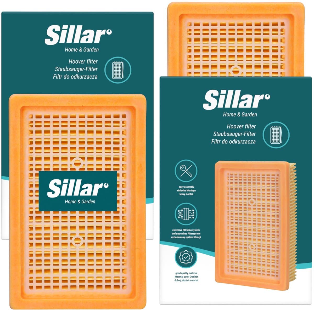 Sillar, stofzuigerfilter, uitlaat, HEPA, geschikt met Karcher WD4, WD5, WD6, MV4, MV5, MV6 stofzuigers, vervanging voor filters 2.863-006.0, 2.863-005.0, 16x10.2x5 cm, 2 stuks — afbeelding 1