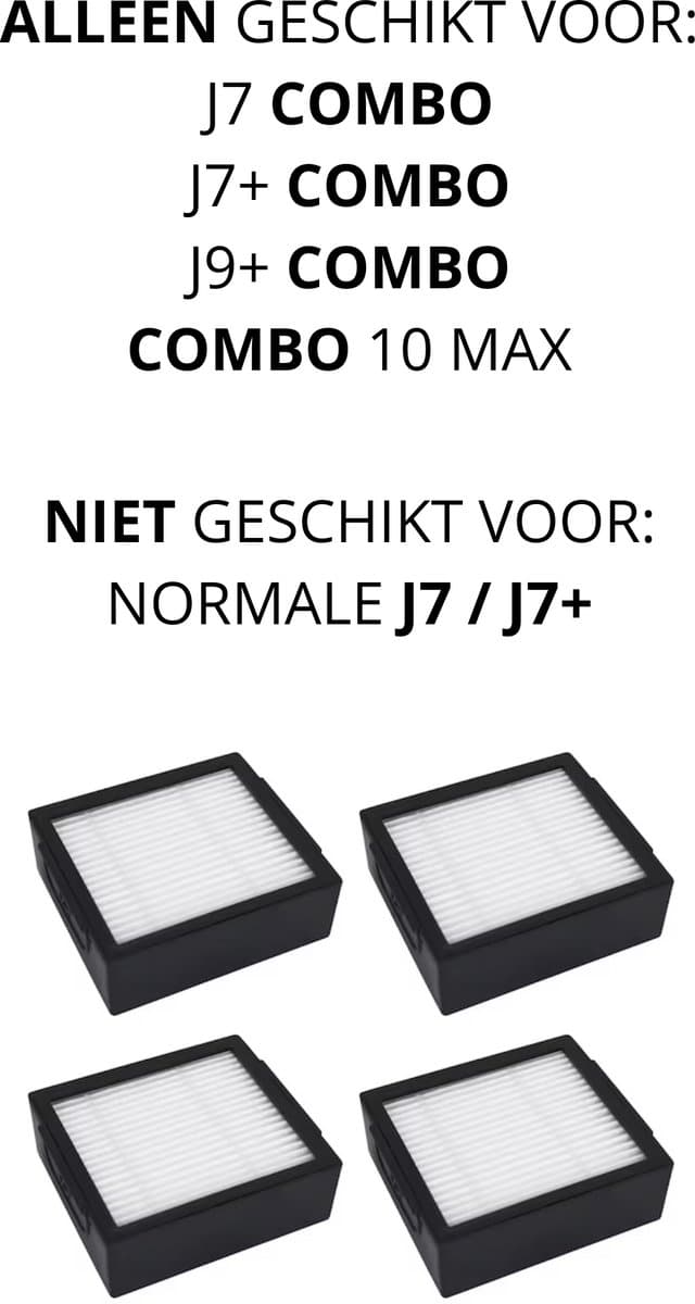 Bramokava® 4x HEPA Filter – ALLEEN geschikt voor iRobot Roomba COMBO j7+ / COMBO j9+ / 10 Max – NIET voor gewone j7+ / j9+ Robotstofzuiger — afbeelding 1