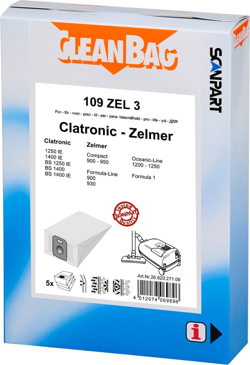 Cleanbag Zelmer stofzuigerzakken Lloyds Solac etc 5stuks 2 filters 109zel3 — afbeelding 1
