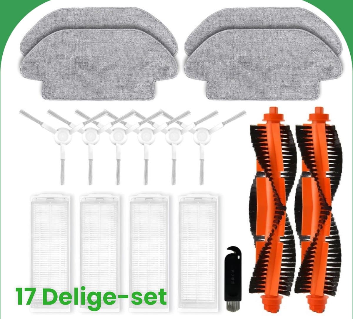Dutchers® 17-pack Vervangende Accessoires voor Xiaomi Robot Vacuum S12 B106GL, voor Xiaomi Mi Robot Vacuum Mop 2S XMSTJQR2S accessoires, 2 Hoofdborstels, 6 Zijborstels, 4 Hepa-filters, 4 Moppads — afbeelding 1