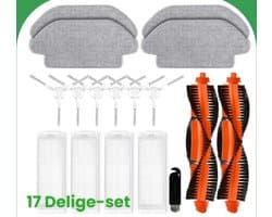 Dutchers® 17-pack Vervangende Accessoires voor Xiaomi Robot Vacuum S12 B106GL, voor Xiaomi Mi Robot Vacuum Mop 2S XMSTJQR2S accessoires, 2 Hoofdborstels, 6 Zijborstels, 4 Hepa-filters, 4 Moppads