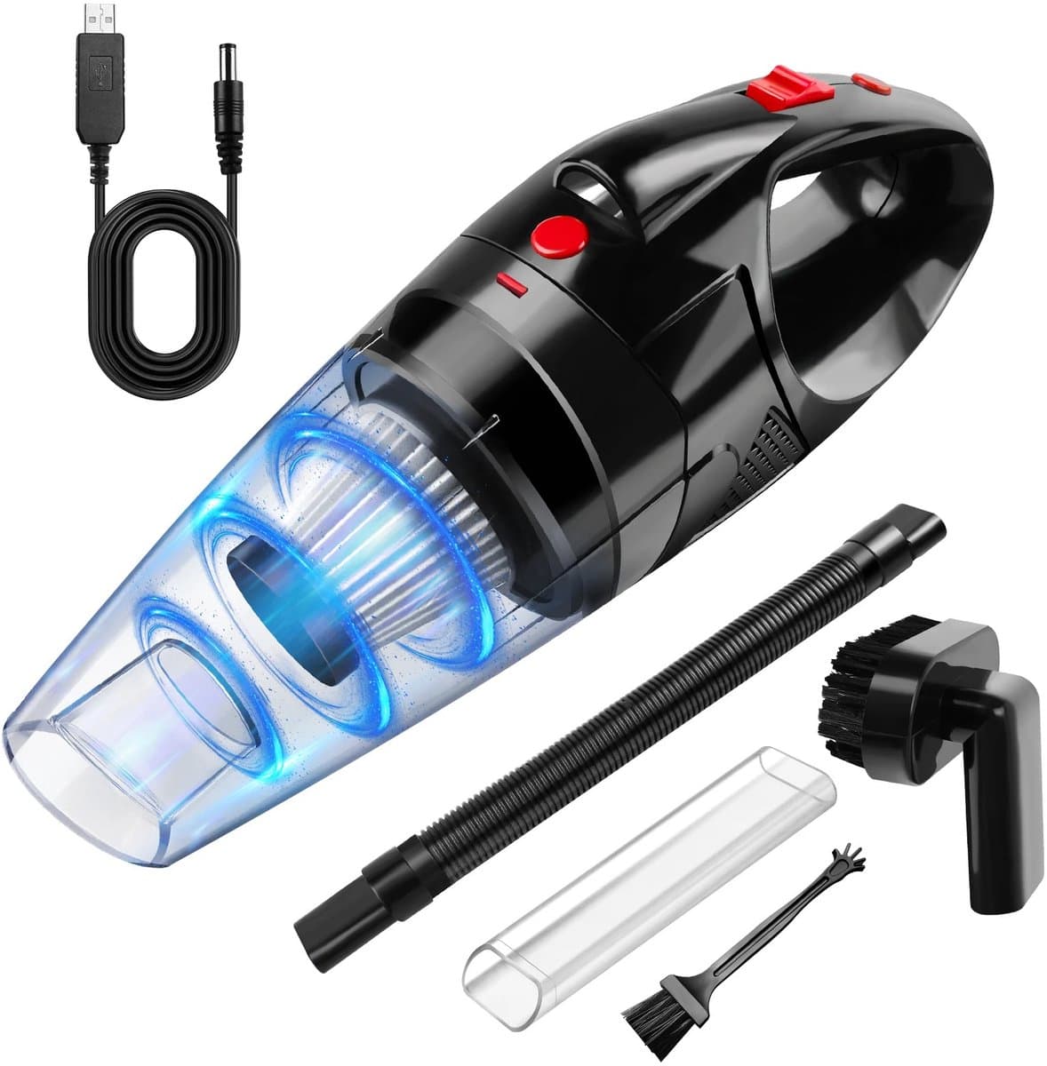 Cherrys Finds - Handstofzuiger – Handstofzuiger Draadloos - Kruimeldief - Krachtige Autostofzuiger 8000Pa – Oplaadbare Kruimeldief voor Auto, Huis en Bureau – Nat & Droog Reinigen – Met Wasbaar Filter — afbeelding 1