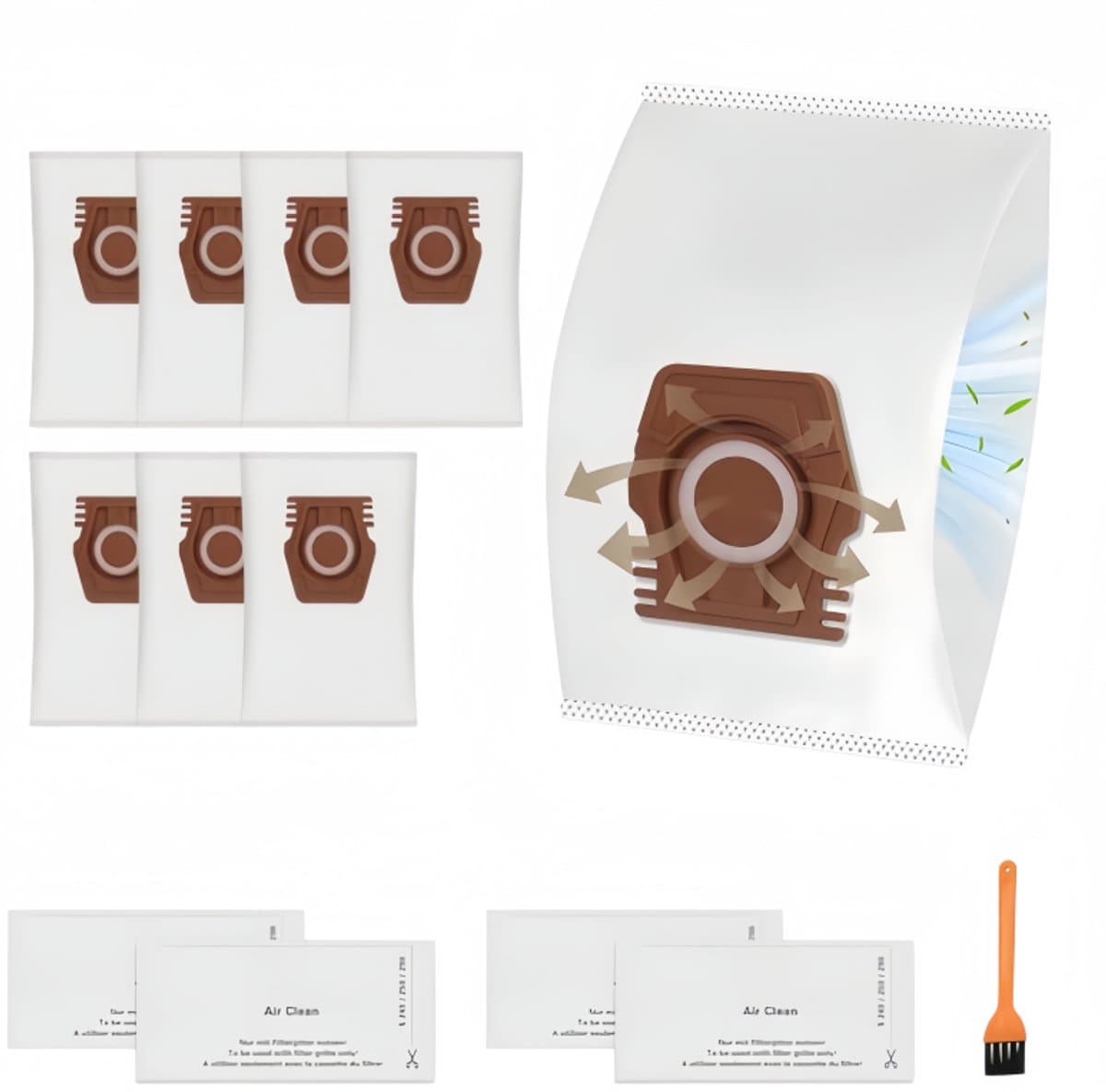 11 stuks - Erbij betrekken8 stofzakken - 2 sets filterkatoen en een borstel - compatibel met Miele Hoover Pure CO-stofzuigerzakken voor Guard M1 S8380 Flex Parquet Silence Performance Cat & Dog-serie — afbeelding 1