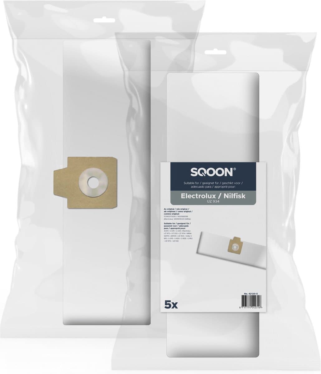 SQOON® Stofzuigerzakken geschikt voor Electrolux / Nilfisk UZ 934 filterplus - 5 stuks - Hoogwaardige kwaliteit — afbeelding 1