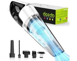 Handstofzuiger met LED-licht en 2 filters voor in de auto - oplaadbare draadloze elektrische stofzuiger - wit
