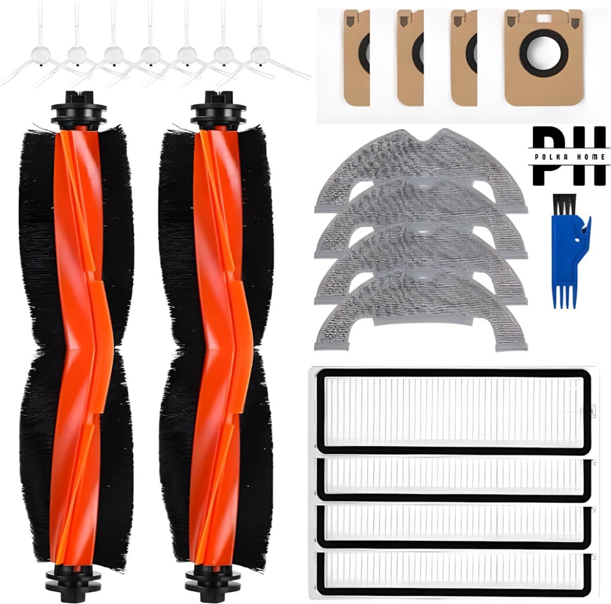 PolkaHome® 22-delige vervangingsset geschikt voor Dreame D10 Plus, D10s Plus, Z10 Pro, L10 Plus – 1 hoofdborstel, 7 zijborstels, 4 HEPA-filters, 4 schoonmaakdoeken, 4 stofzakken, 1 schoonmaakhulpmiddel – robotstofzuiger accessoires & onderdelen — afbeelding 1