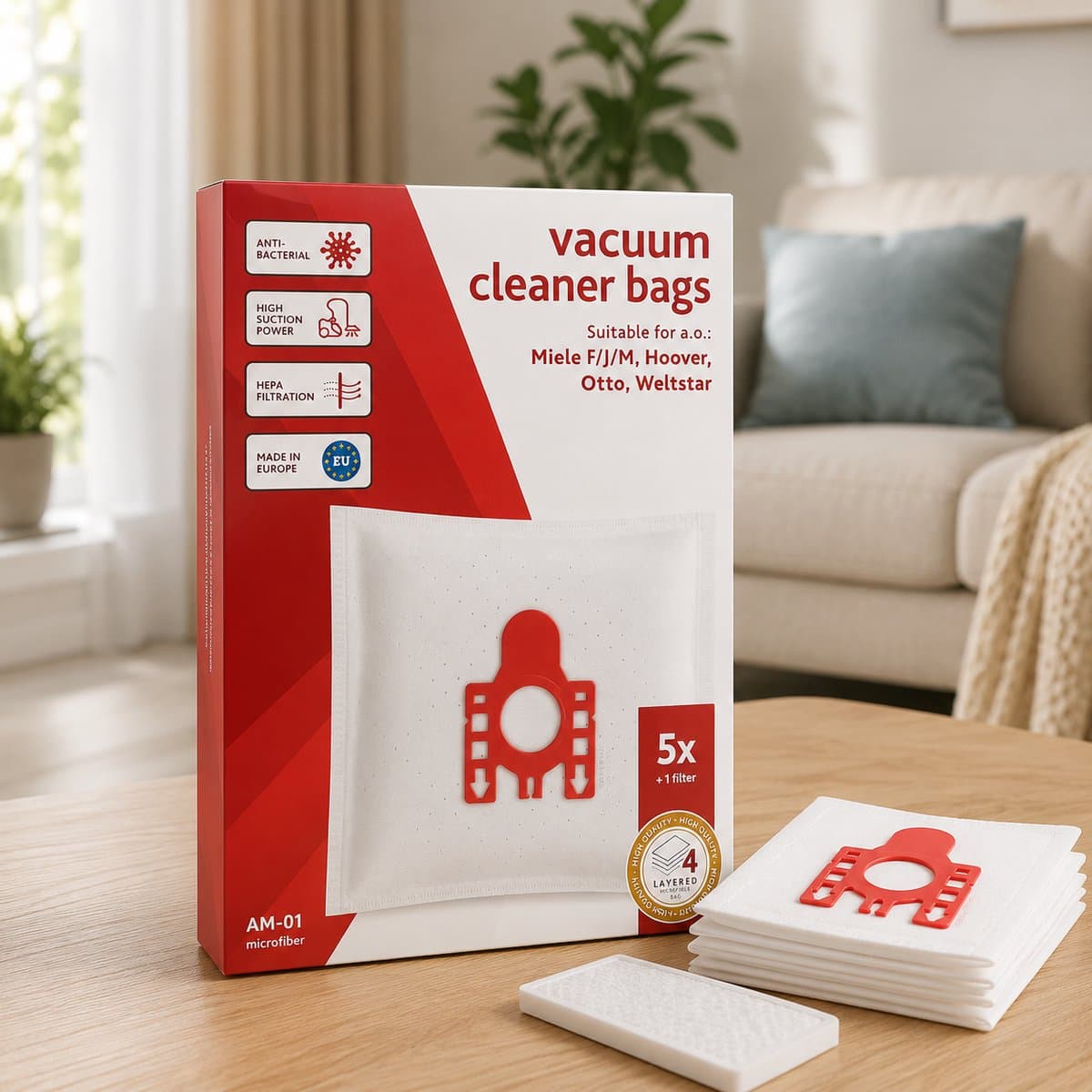Microvezel Stofzuigerzakken 5 stuks + 1 filter – Geschikt voor Miele FJM – Compatibel — afbeelding 1