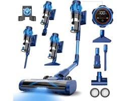 Bollit Steelstofzuiger Draadloos - 575W Turbo - Kruimeldief - 5 Opzetstukken - Stofzuiger 42kPa zuigkracht - Opvouwbare Steel - Zonder zak op accu
