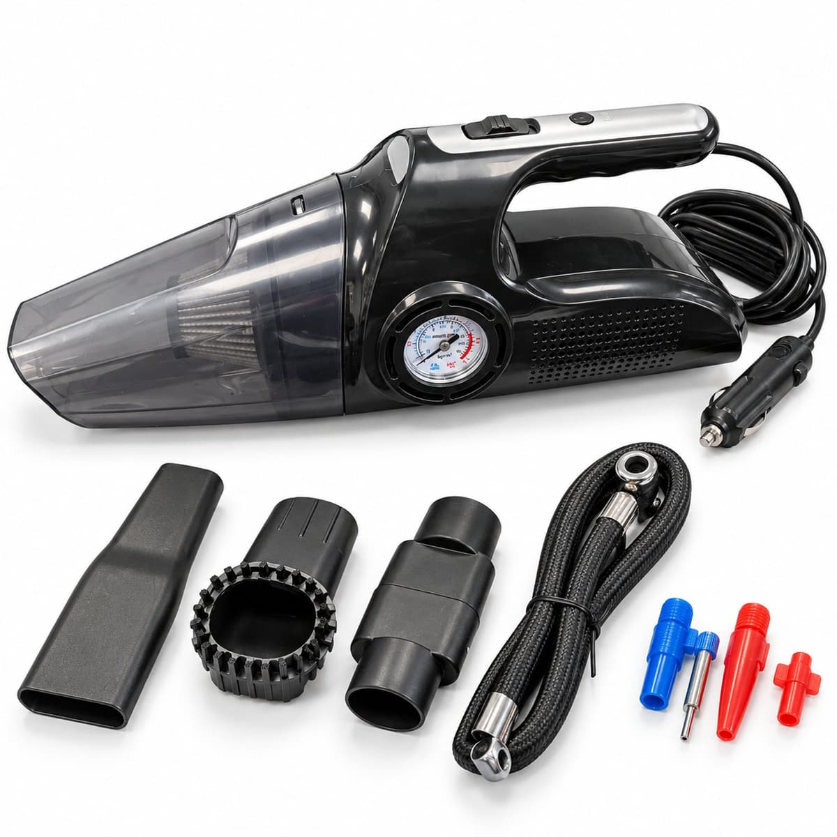 Kruimeldief - Autostofzuiger met luchtpomp - 12V 120W - Analoge drukmeter - Zwart — afbeelding 1
