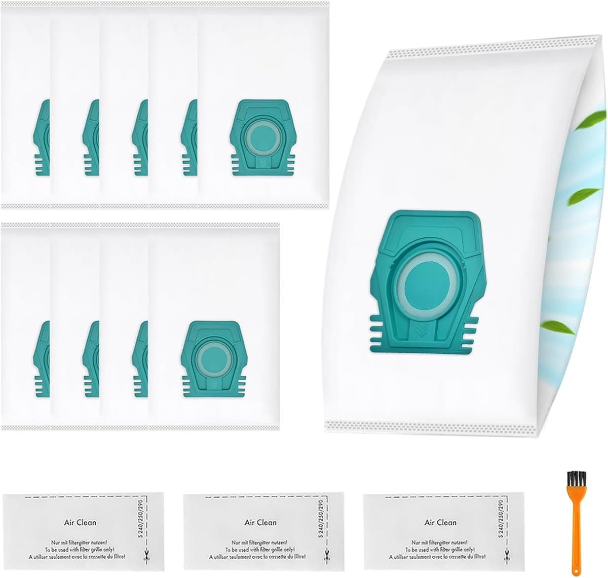 14 stucks - 10 stofzakken, 3 sets filterkatoen en een borstel -compatibel met Miele Pure TU-stofzuigerzakken voor Guard S1/L1 Junior/Silence/Allergy/Parquet XL/AllFloor/Cat Dog/Flex/Comfort — afbeelding 1