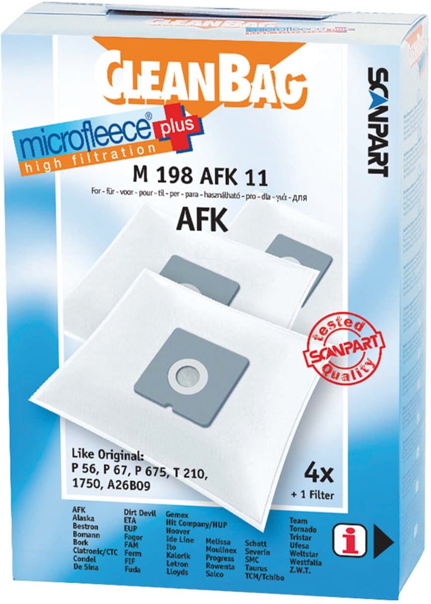 CleanBag stofzuigerzakken 4 stuks - Geschikt voor AFK PS1200 - Bestron AS1300 - Moulinex Boogy - Rowenta Booly - SMC Beetle Kever - Tornado Coco - Ufesa Moosy - Inclusief 1 filter - Alternatief — afbeelding 1