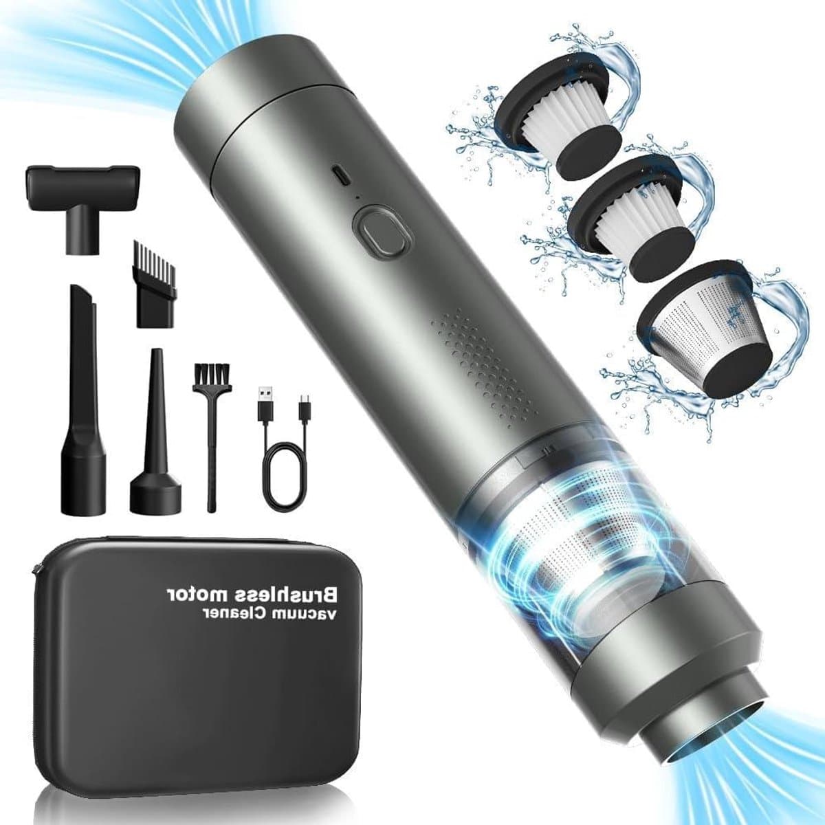 Draadloze Auto Stofzuiger - Mini Handstofzuiger - Multifunctioneel Reinigen - Krachtige Zuigkracht 23 kPa - 4-in-1 Functies - Zilver — afbeelding 1