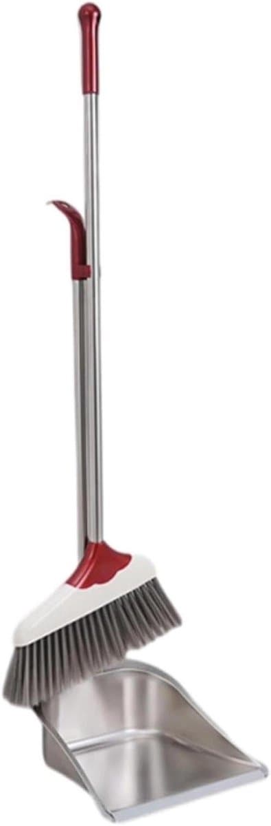Stoffer en Blik Set - Bezem met Lange Steel - Binnen Vegen - Ergonomisch Rechtopstaand - Lange Steel - Grijs — afbeelding 1