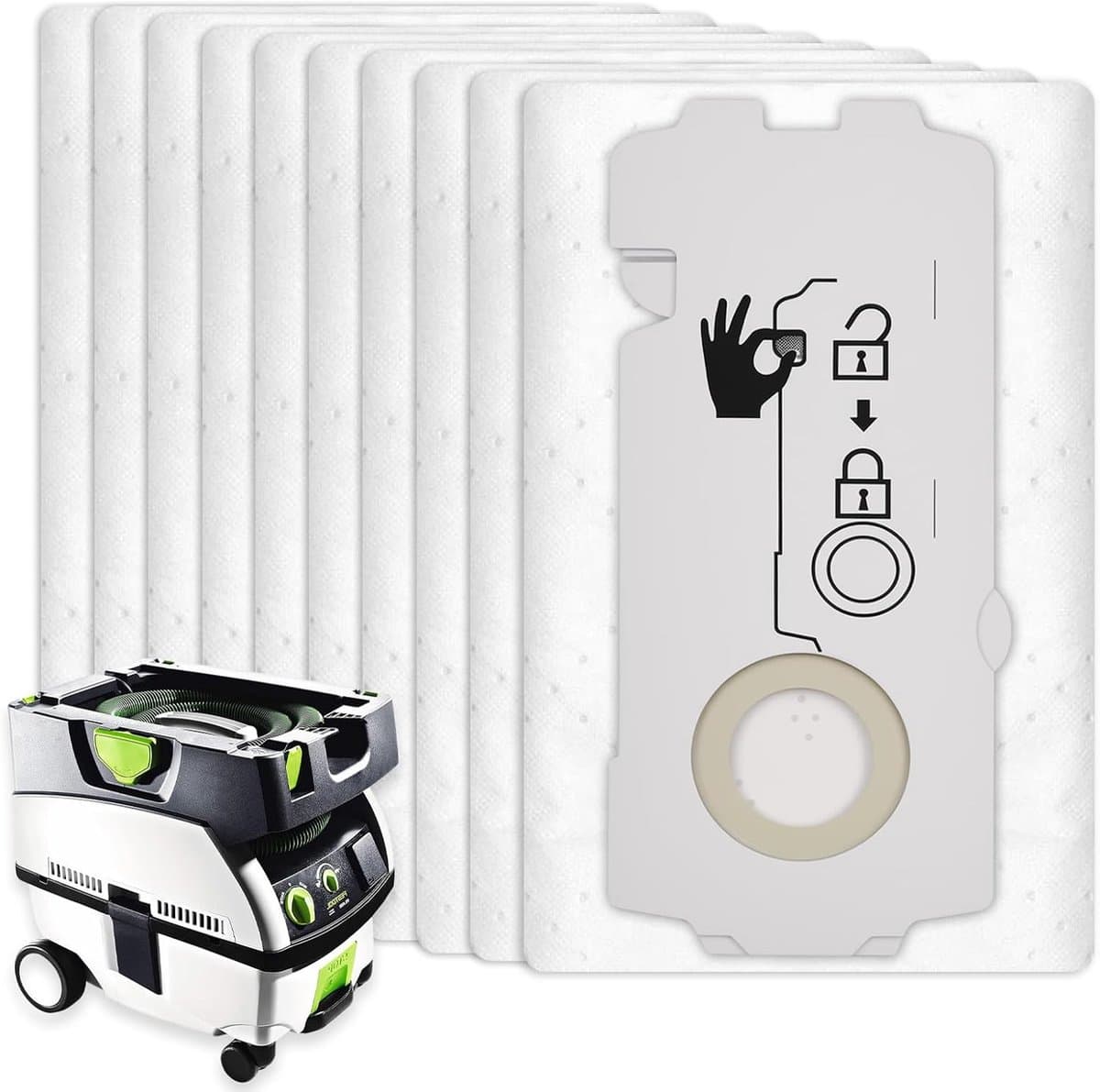 10 stuks Stofzuigerzakken compatibel met 204308 - Festool CT MINI CT MINI I CT MIDI en CT MIDI I - CTC MINI/MIDI en CT 15 - Vervangende stofzakken — afbeelding 1
