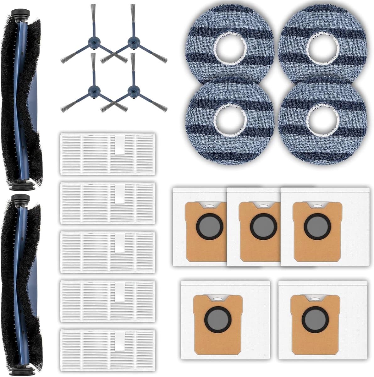 (20 stuks) C20 Omni reserveonderdelen Geschikt voor Eufy C20 Omni robotstofzuiger, 2 rolborstels, 4 zijborstels, 5 HEPA-filters, 5 stofzakken, 4 dweilpads, stofzuigeropzetstukken accessoireset — afbeelding 1