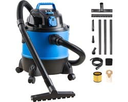 RUX® Bouwstofzuiger Zonder Zak - Alleszuiger Met Accessoires - Waterzuiger Met 20 Liter Reservoir - Stofzuiger - Met Waterfilter En Blaasfunctie – 1250W - Voor Binnen en Buitenreiniging - Blauw - 33 x 34 cm x 45 cm; 5 kg