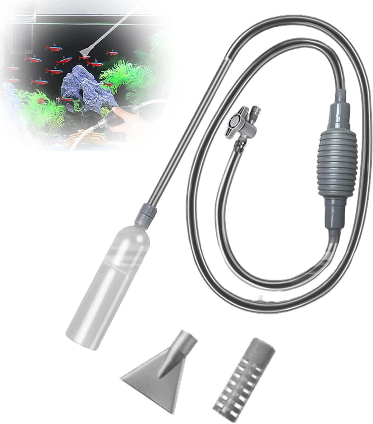 Aquariumstofzuiger met regelbare stroming - Reinigt grind en ververst water — afbeelding 1