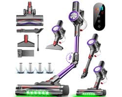 Hiazurm Steelstofzuiger Draadloos - 70 min Gebruikstijd - 50000 Pa - Buigbare Steel - 2-in-1 Kruimeldief - OLED-display - 1,6L - Paars