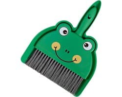 Minibezem Stoffer Set - Handreiniging Combinatie - Bureau Schoonmaken - Compact Clip Systeem - 25 cm - Groen