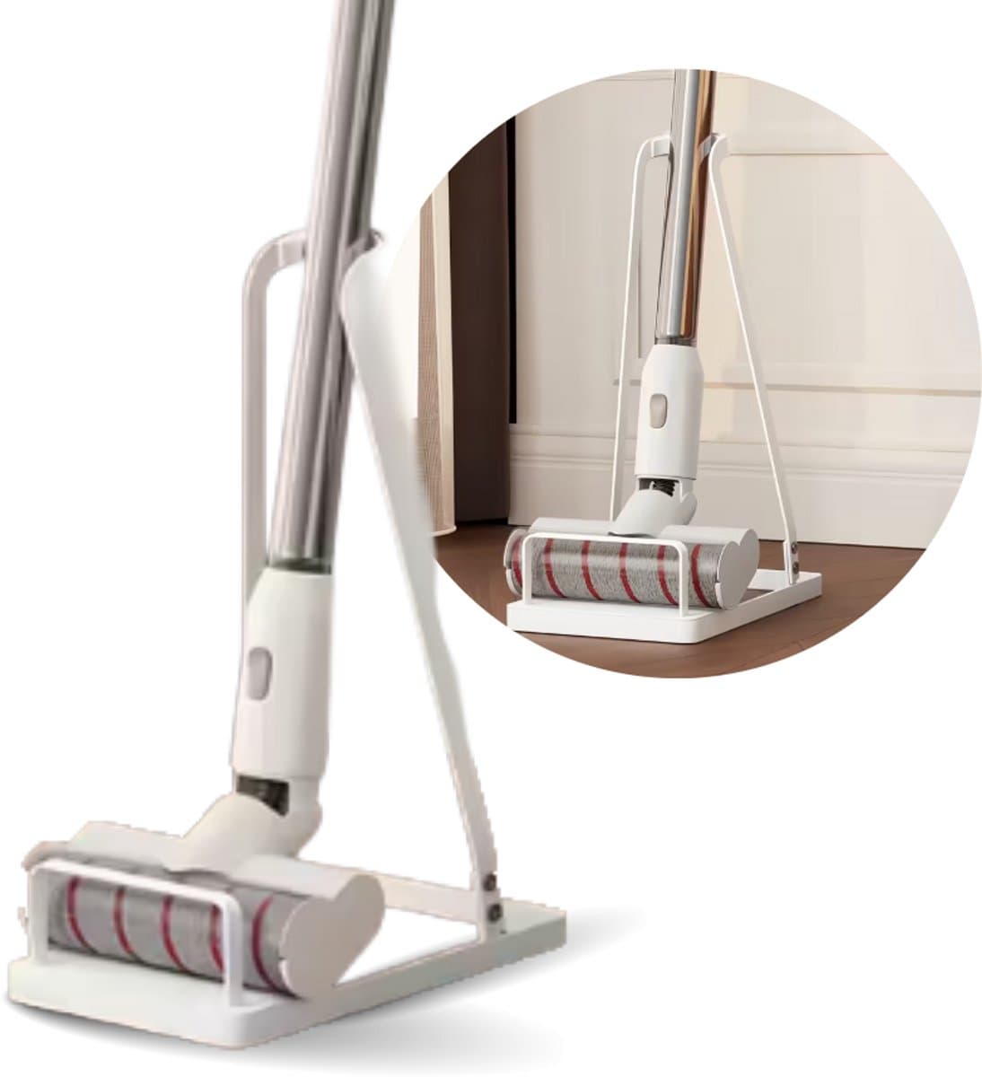 Universele Stofzuiger Standaard – Wit Staal – Voor Steelstofzuiger & Kruimeldief – Vrijstaand Docking Station – Ruimtebesparende Stofzuigerhouder / Staander - Zonder Boren — afbeelding 1