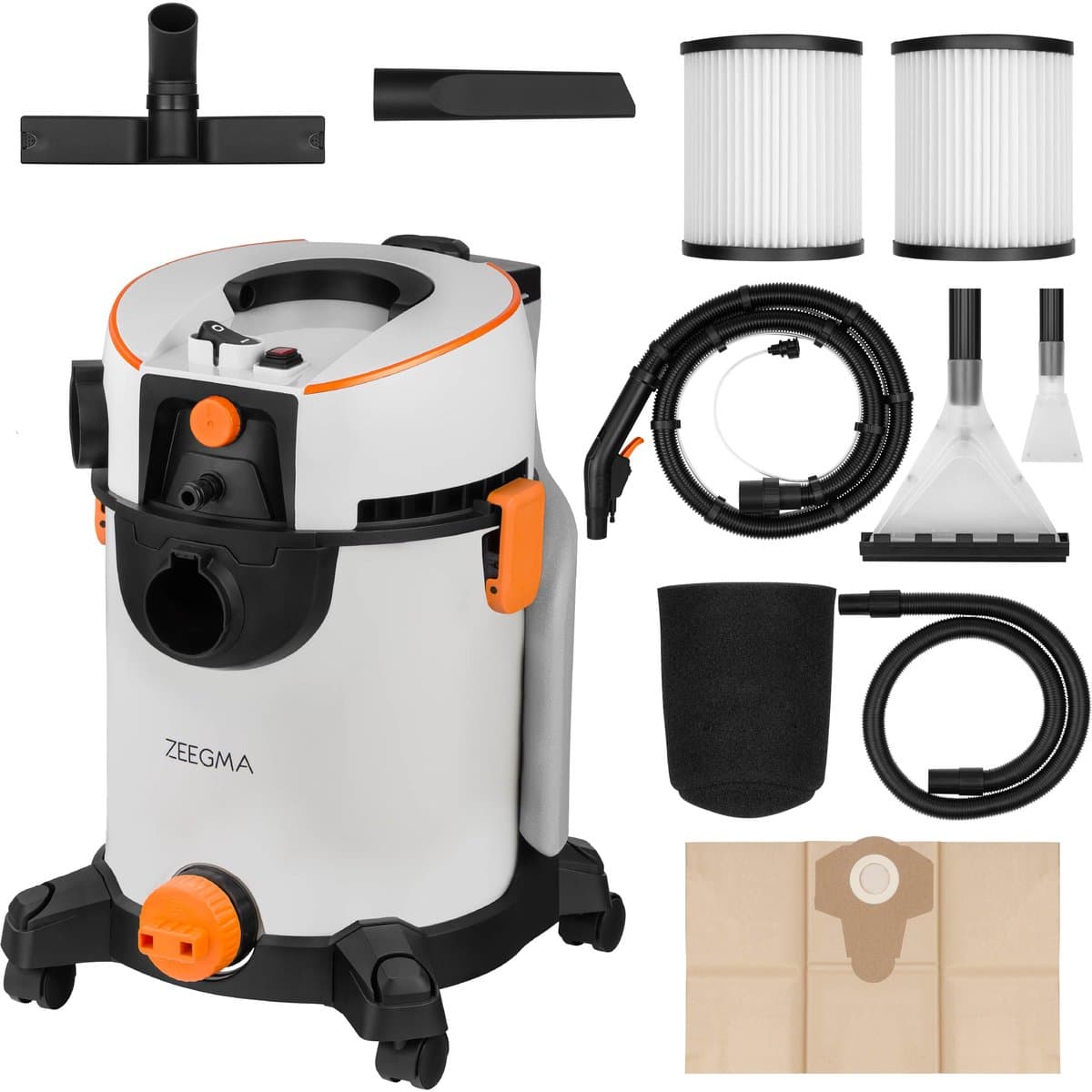 Zeegma Zonder Wash 1400W – Krachtige stofzuiger met wasfunctie – Tapijtreiniger en bekledingreiniger – Waterstofzuiger met HEPA-filter – Inclusief extra uitwasbaar filter – Voor auto, meubels en vloeren – 4L tank – 20L kunststof reservoir, 13m bereik — afbeelding 1