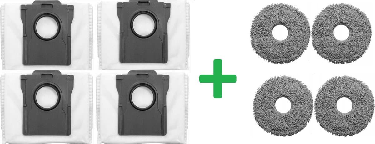 4 x mop - dweildoek + 4 x stofzuigerzak zak voor Dreame X50 - X40 - X30 - Hoogwaardige vervanging compatibel met Dreame L10s pro Ultra - L10s Pro Ultra Heat - X40 Ultra E12 - L40 Ultra - L10s Ultra Gen2 - Accessoires - reserveonderdelen — afbeelding 1