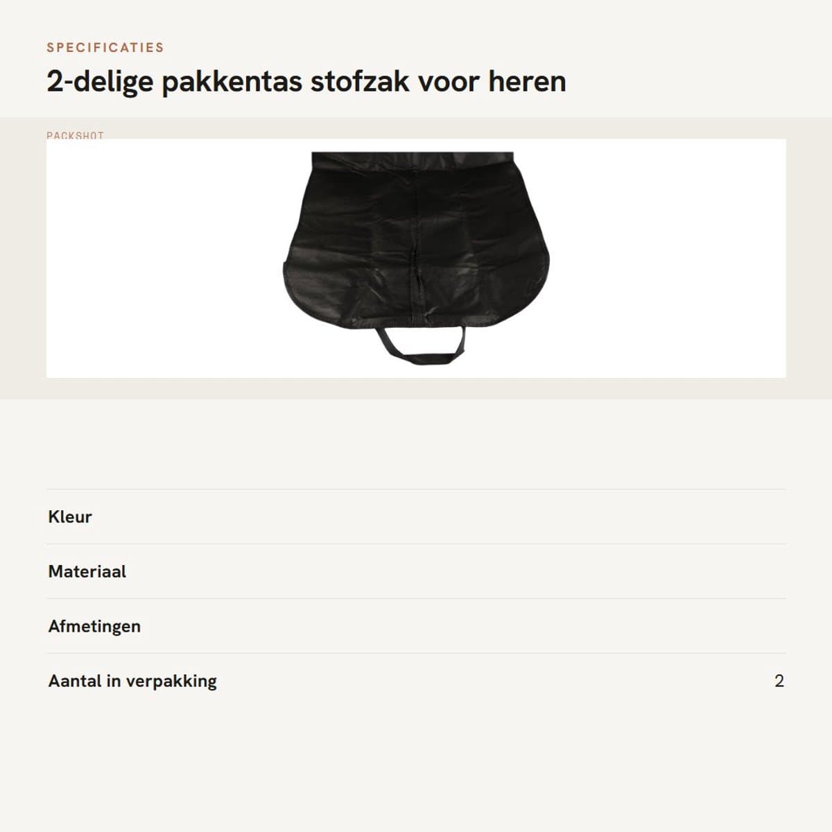 Dailygoods- Pakkentas 2-delig - Stofzak voor pakken - Handvat en ritssluiting - Opvouwbaar - 60x100 cm - Geschikt voor op reis en thuisgebruik - Kostuumtas — afbeelding 1