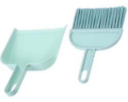 Mini Bezem Stoffer - Handveger Set - Kleine Ruimtes Reinigen - Compact Ontwerp - 21 cm Lengte - Hemelsblauw