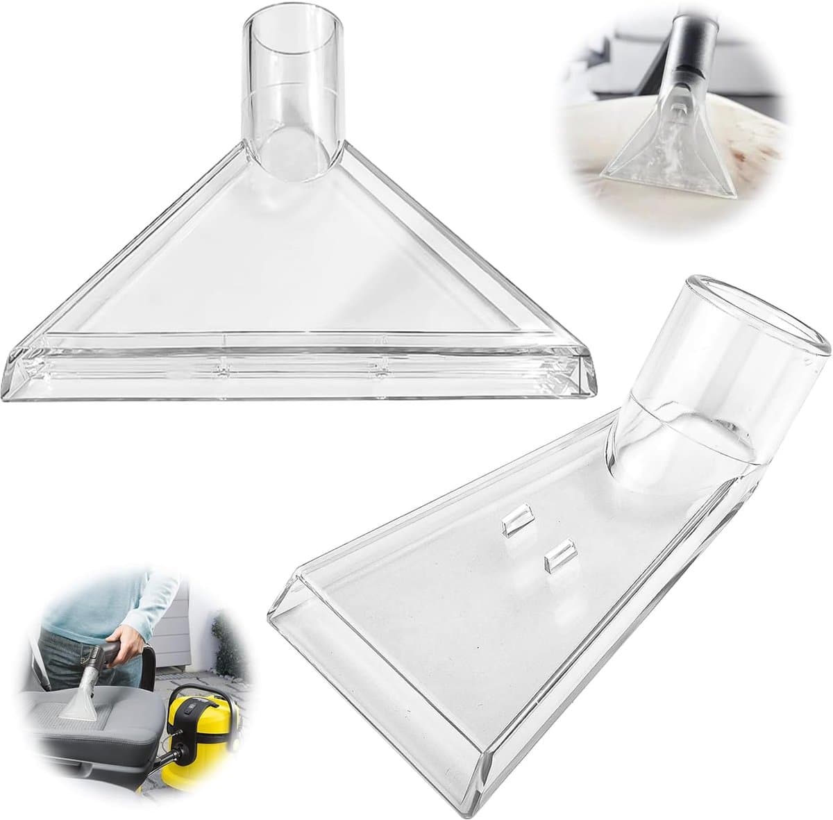 2 Extractie Mondstukken voor Stofzuiger - Bekledingszuigmond voor Nat-/Droogzuigers - 38mm Aansluiting - Voor het Reinigen van Bank, Tapijt, Autostoelen & Matras - Transparant — afbeelding 1