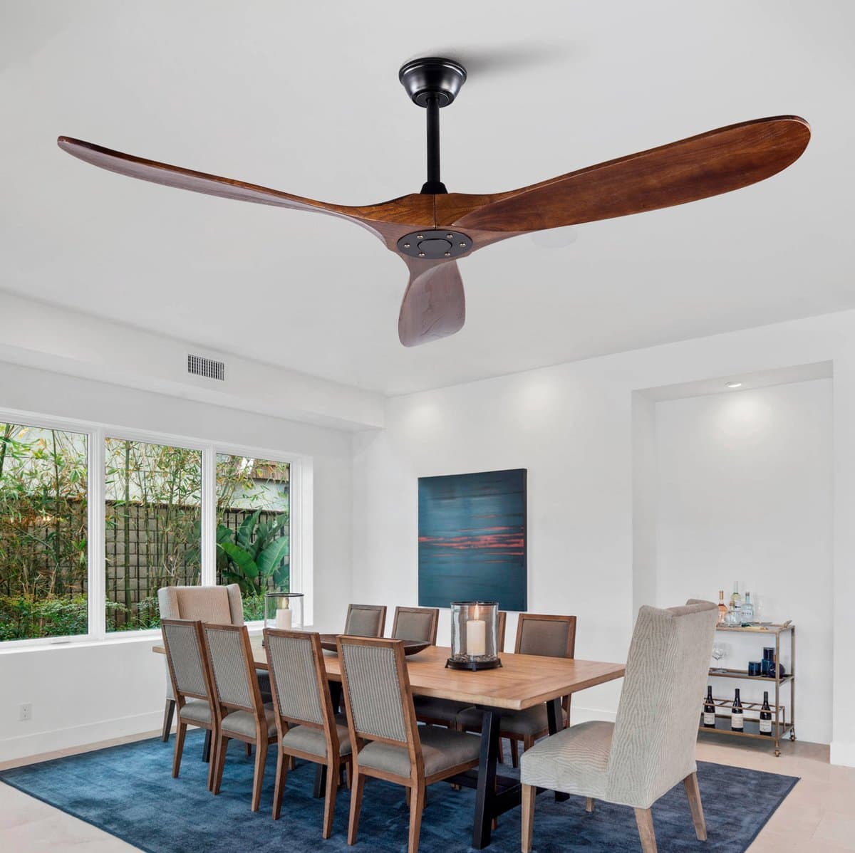 COVREO Plafondventilator zonder licht met afstandsbediening – Ø152,4 cm – Ventilator met 6 standen en timer – voor woonkamer en terras – Zwart — afbeelding 1