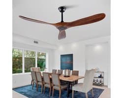 COVREO Plafondventilator zonder licht met afstandsbediening – Ø152,4 cm – Ventilator met 6 standen en timer – voor woonkamer en terras – Zwart