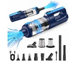 Bollit 2-in-1 Handstofzuiger - Kruimeldief & Air Duster - 10 Opzetstukken - Luchtblazer - Zuigen en Blazen - USB-C Snelladen - Auto Stofzuiger - LED - HEPA-filter - 19Kpa Zuigkracht