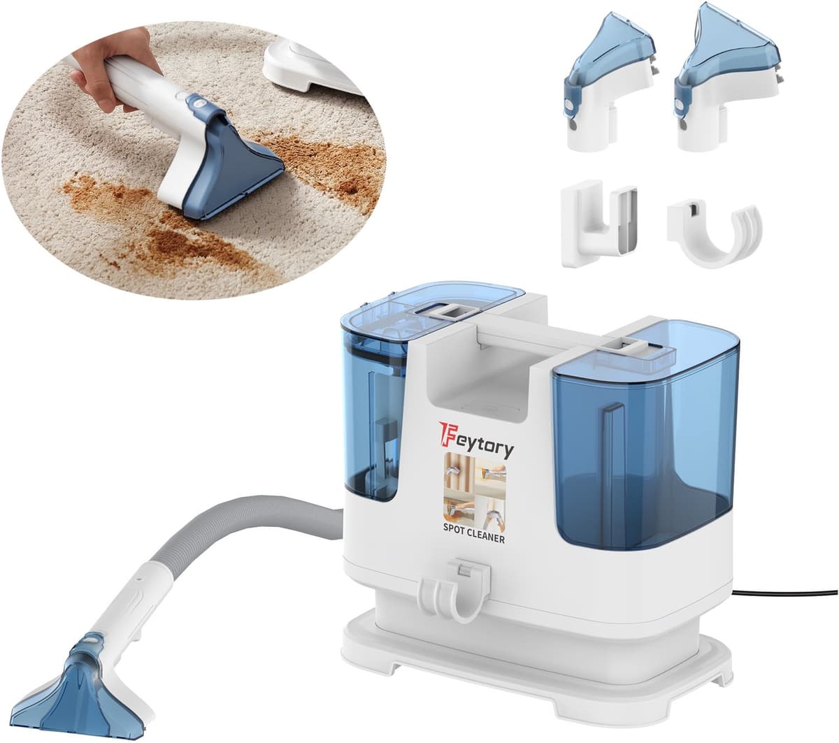 Vlekkenreiniger, draagbare tapijt- en bankreiniger met dubbele watertank, 2 borstels, krachtige zuigkracht voor tapijt, bank, matras en stoffen bekleding — afbeelding 1