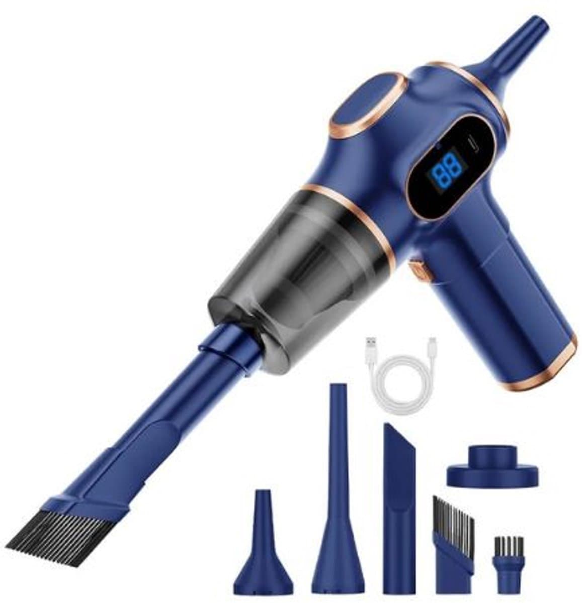 Kruimeldief - Draadloze stofzuiger - Auto stofzuiger - Deep clean - Herbruikbaar HEPA filter - Blauw — afbeelding 1