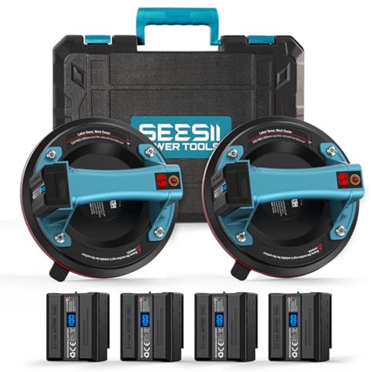 Elektrische Vacuüm Zuignappen voor Glas - Set van 2, 200 mm, LCD-Display, Max. Belastbaarheid 270 kg — afbeelding 1