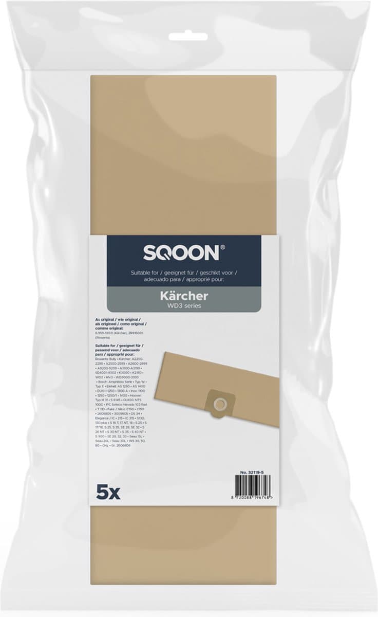SQOON® Stofzuigerzakken geschikt voor Karcher (Kärcher) WD3 / MV3 / 6.959-130.0 - 5 STUKS — afbeelding 1