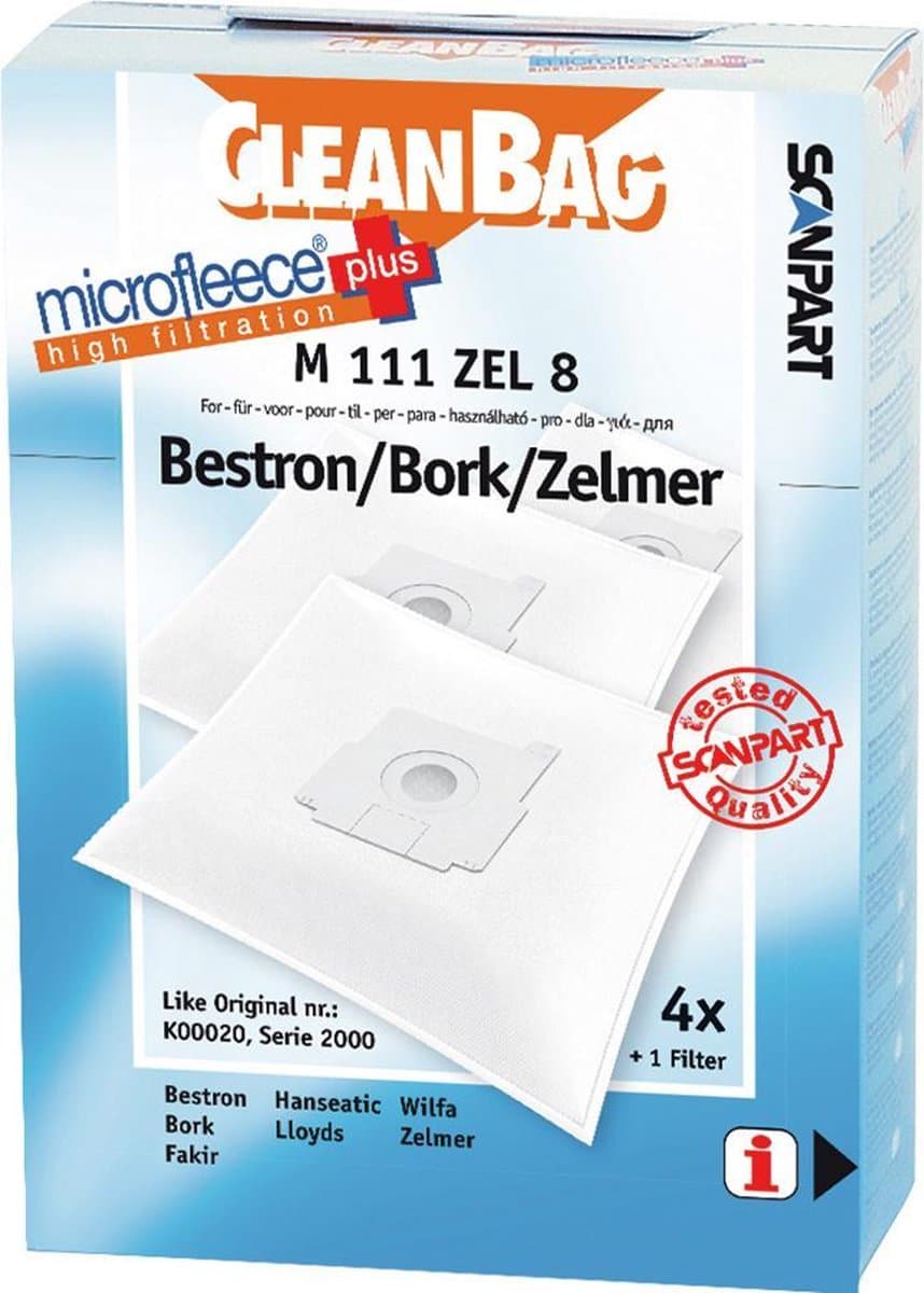 CleanBag stofzuigerzakken 4 stuks - Geschikt voor Bestron Bork Zelmer - K00020 Serie 2000 - Inclusief 1 filter - Alternatief — afbeelding 1
