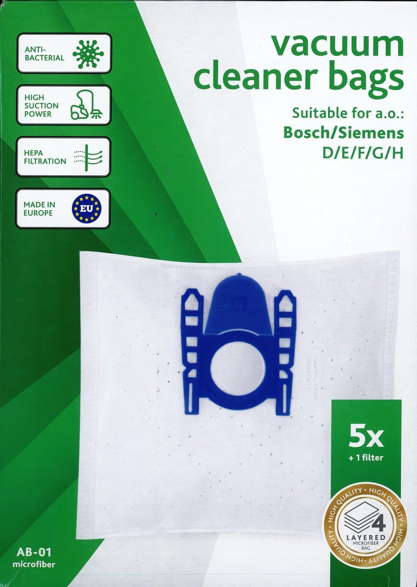 Vacustock stofzuigerzakken 5 stuks - Geschikt voor BOSCH - Siemens D/E/F/G/H/ - AB-01 - Micro Fiber High Quality — afbeelding 1