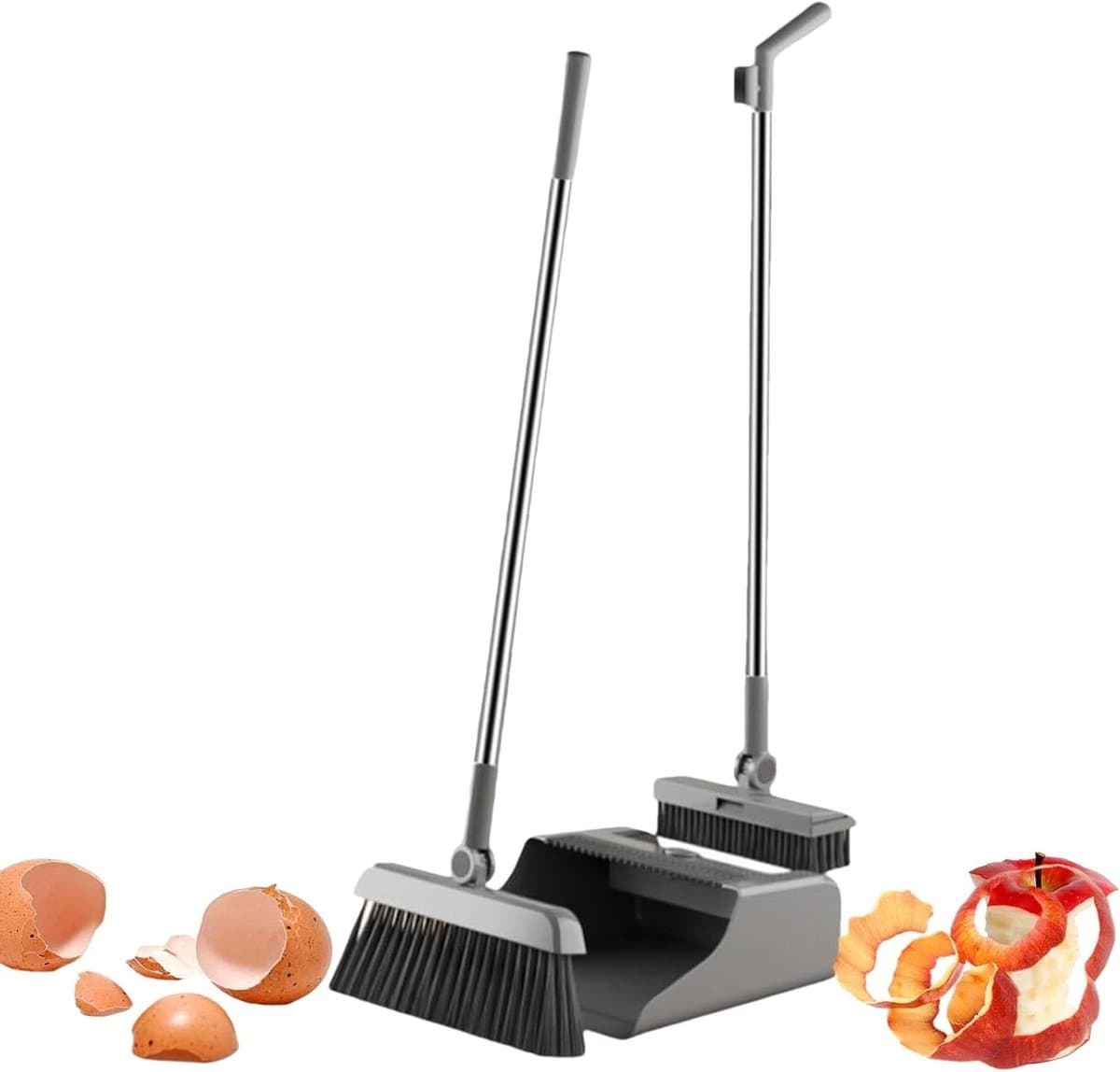 Bezem en Stoffer Set - Veegset Blik - Huis Schoonmaken - Rugvriendelijke Steel - 3 Delig - Roestvrij Staal — afbeelding 1