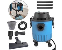 15L Nat en Droog Stofzuiger met Wielonderstel, Complete Accessoire Set – 5 Meter Kabel, Filter, Geluiddemper, Vloerborstel & Verlengbuizen voor Garage, Huis en Werkplaats