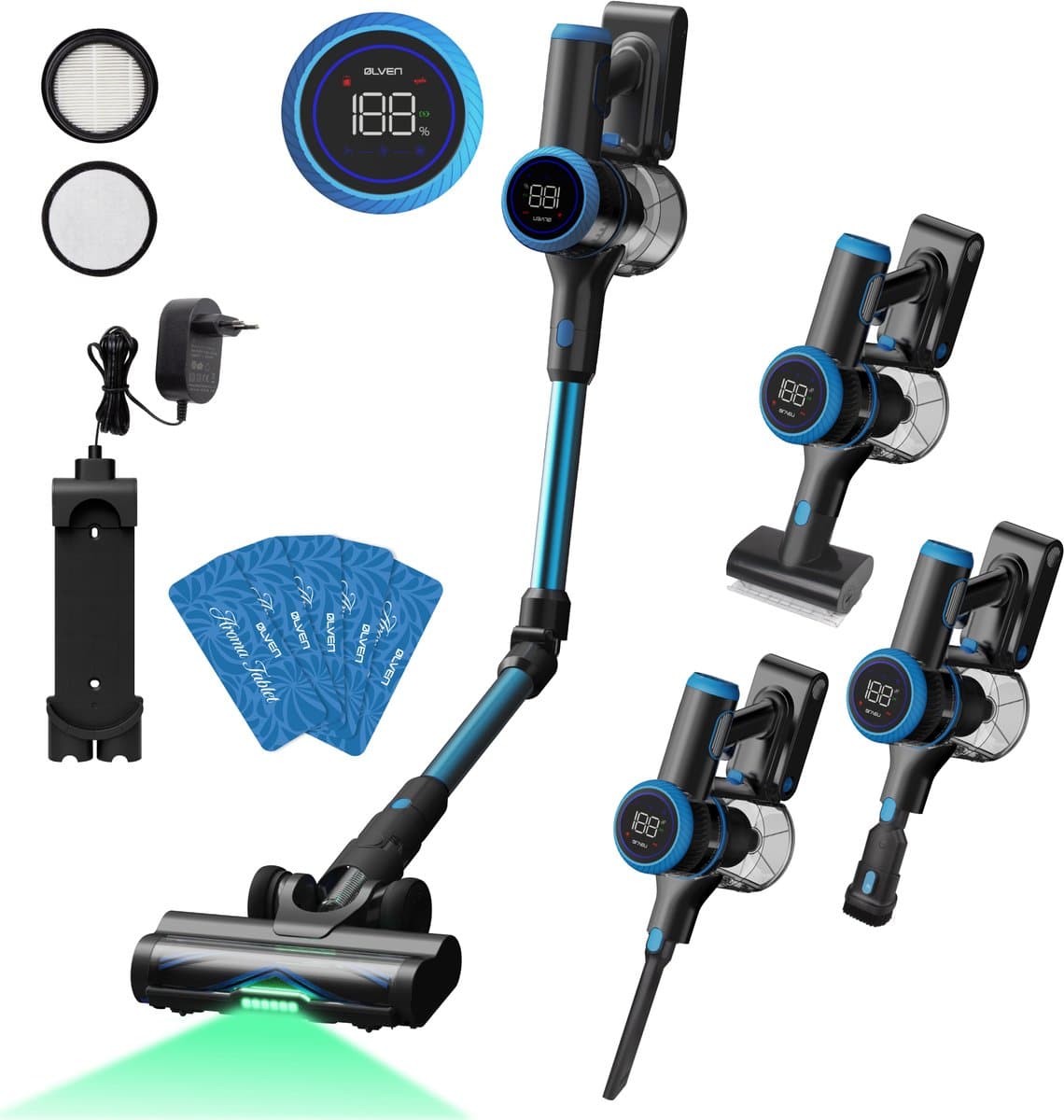 Ølven Steelstofzuiger CleanMax - Draadloos - 400W - Kruimelzuiger - 55Min Accu - Stofzuiger Zonder Zak - Aroma Functie — afbeelding 1