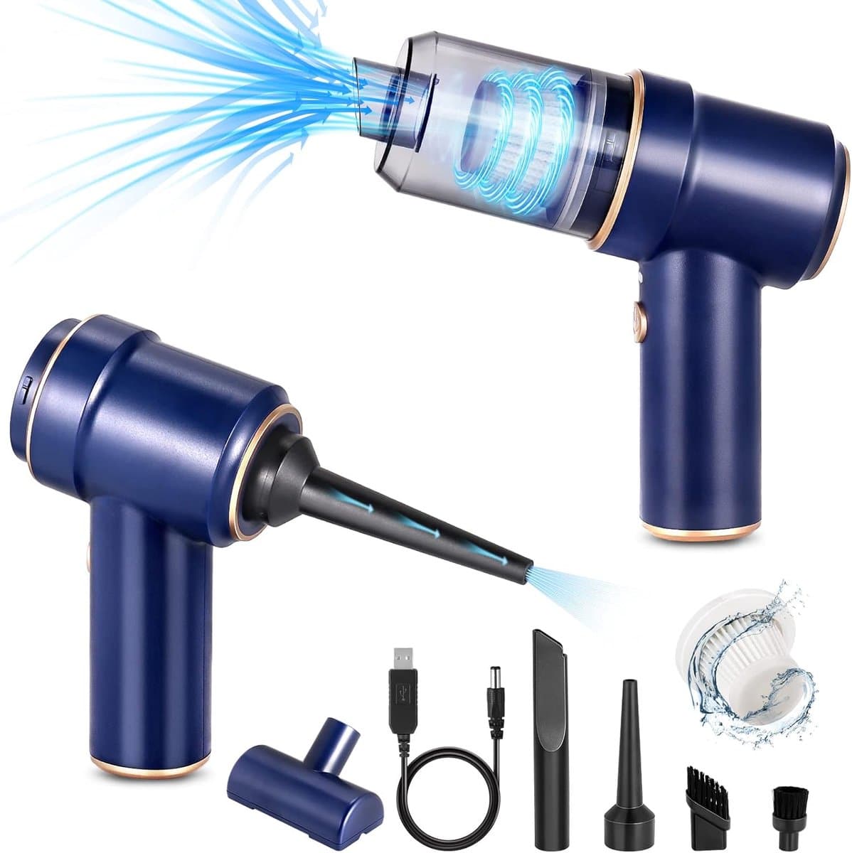 Draadloze 3-in-1 Handstofzuiger – Mini Elektrische Persluchtreiniger & Stofblazer – Oplaadbaar – Voor Huis, Auto & Huisdierenhaar – Blauw (Basismodel) — afbeelding 1