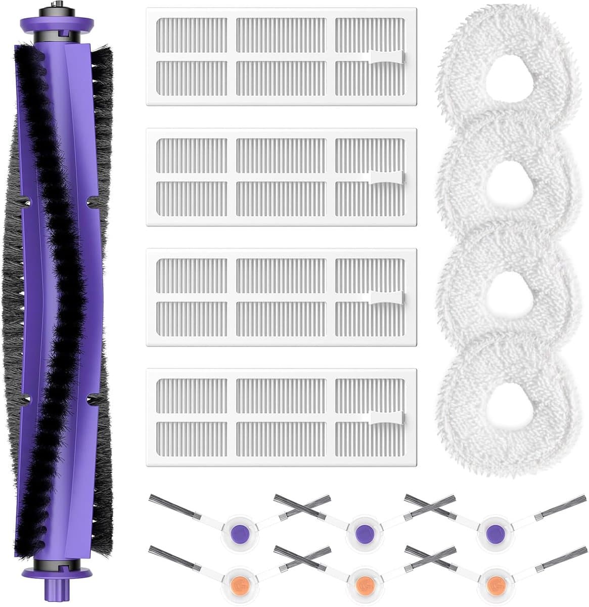 Vervangende onderdelen - 15-delige set accessoires - geschikt voor Narwal J3 robotstofzuiger - 1 rolborstel, 4 HEPA-filters, 4 dweildoeken, 6 zijborstels — afbeelding 1