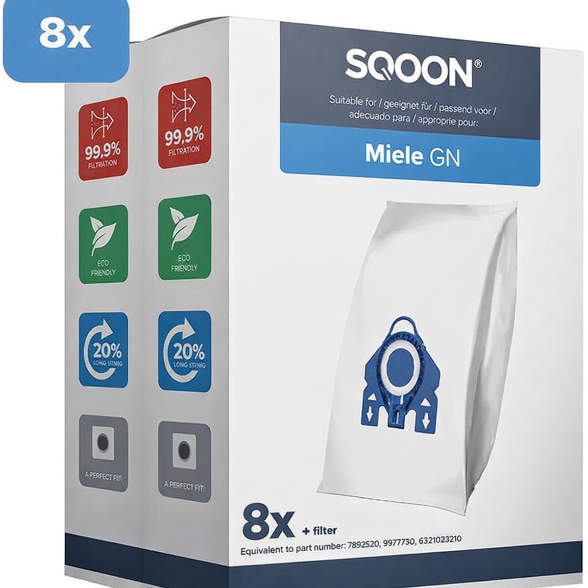 SQOON® Kwaliteit stofzuigerzakken geschikt voor Miele HyClean G/N - Miele 9917730 - o.a. Miele Complete C2, Complete C3, Classic C1, S8, S5, S2 Series — afbeelding 1