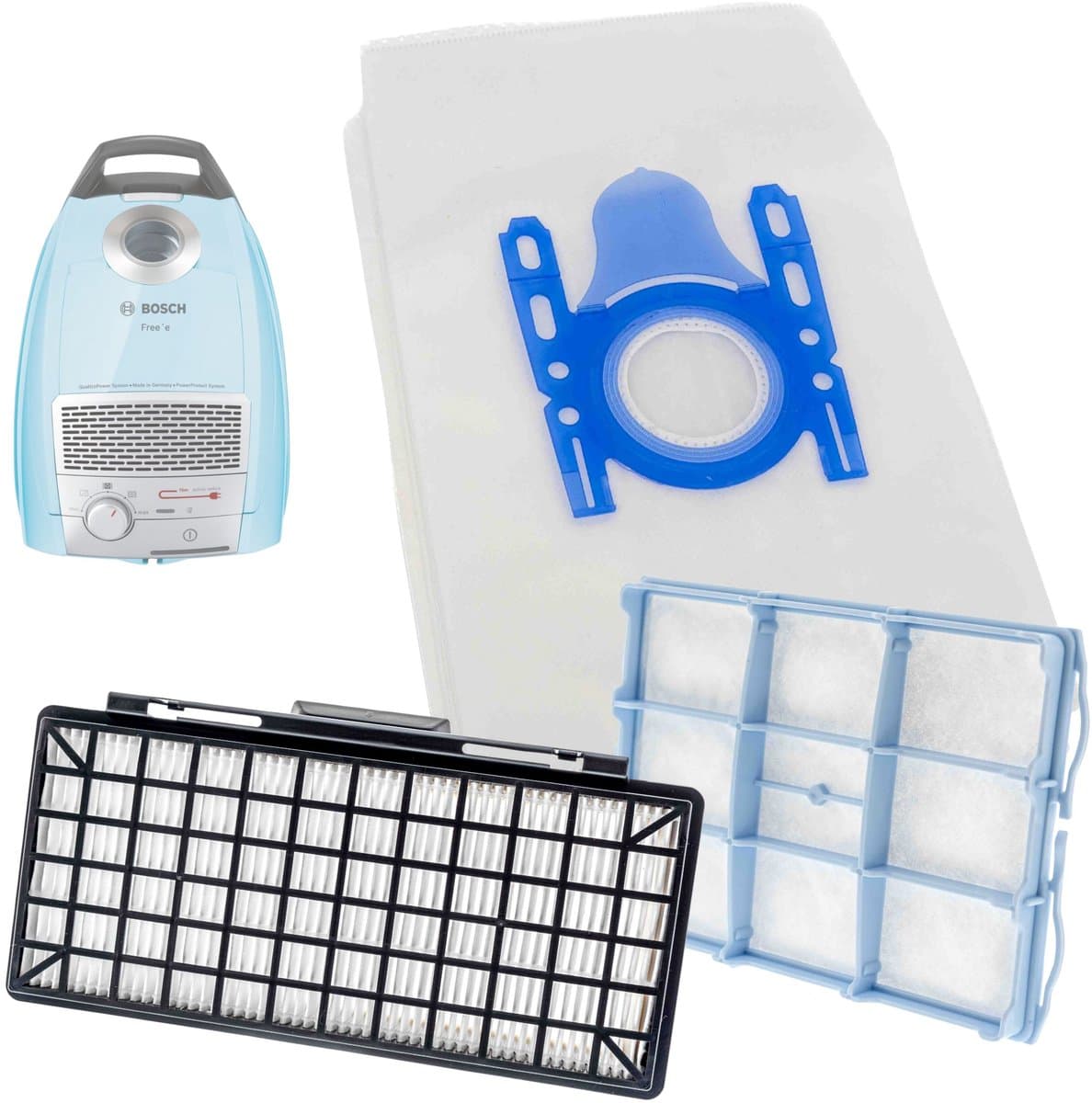 Kleanburg® Onderhoudsset geschikt voor Bosch Free'e, BSGL5 en BSGL6 - 10 Stofzuigerzakken, Motorfilter en HEPA Uitblaasfilter - Compatibel — afbeelding 1