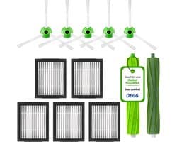 DEGG® - Vervangingsset Geschikt voor iRobot Roomba - i7 i7+ i1 i1+ i3 i3+ i4 i4+ i5 i5+ i6 i6+ i8 i8+ e5 e6 e7 - Geschikt voor iRobot Roomba Onderdelen - 2x Roller, 5x Hepa-filter en 5x Zijborstel - JAARPAKKET