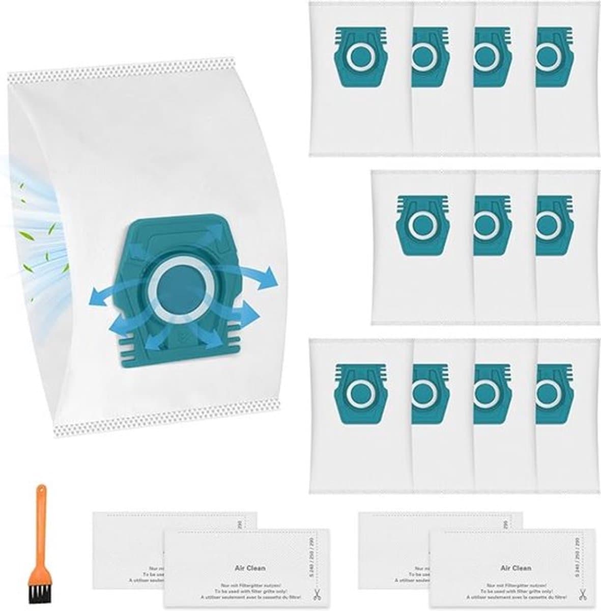 Set van 12 TU-stofzakken geschikt voor Miele Pure Air TU 3D-stofzuigers, geschikt voor Guard L1/S1 Junior Flex, Parquet Silence, AllFloor Performance, Comfort Electric Cat & Dog-serie, inclusief 4 uitlaatfilters. — afbeelding 1