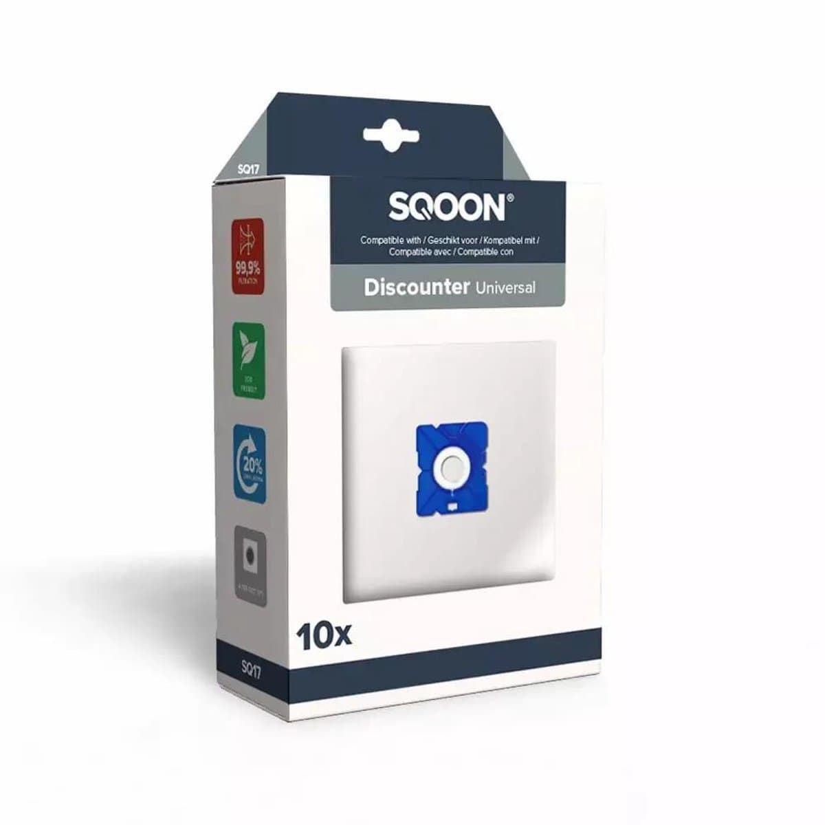 SQOON® (SQ17) Stofzuigerzakken geschikt voor Discounter modellen - Gelijk aan: GR50, HR6325, Y05, Y45, Y50, Y201 - High Filtration - Perfect voor optimale stofopname en filtering — afbeelding 1