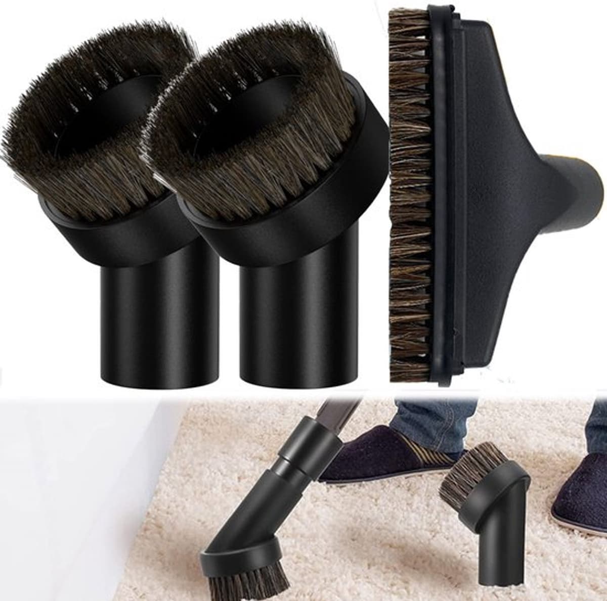 Universele Stofzuigerborstel, 32 mm Stofborstel, Zwart Meubelborstel Voor Stofzuiger, Paardenhaar Borstel Vacuüm Bijlagen Stofborstel, Cleaning Tools Stofborstels Vervanging (3) — afbeelding 1